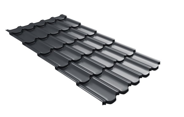 Металлочерепица квинта плюс с 3D резом 0,5 PurLite Мatt RAL 7024 мокрый асфальт купить в Уссурийске